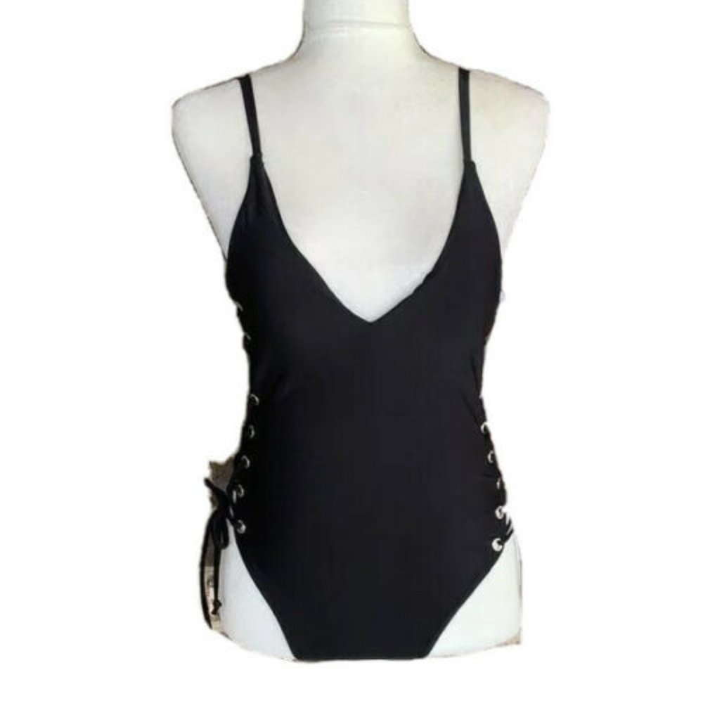Revamped by Sirens Black Lace Up One Piece